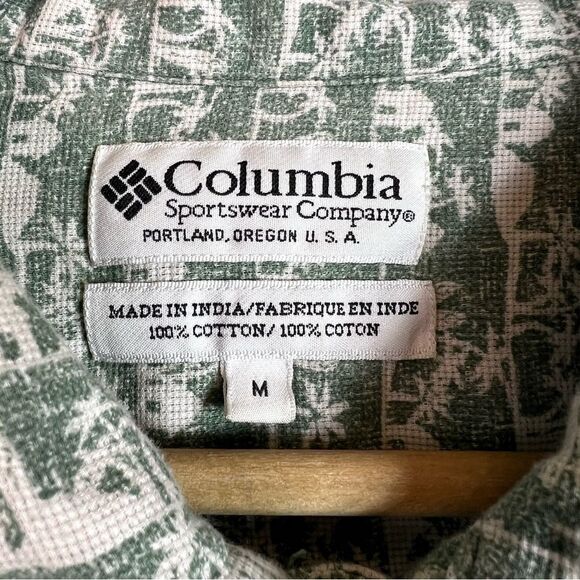 Columbia Men’s Short Sleeve Green Hawaiian Button Down Shirt Cotton Size M - Picture 6 of 10
